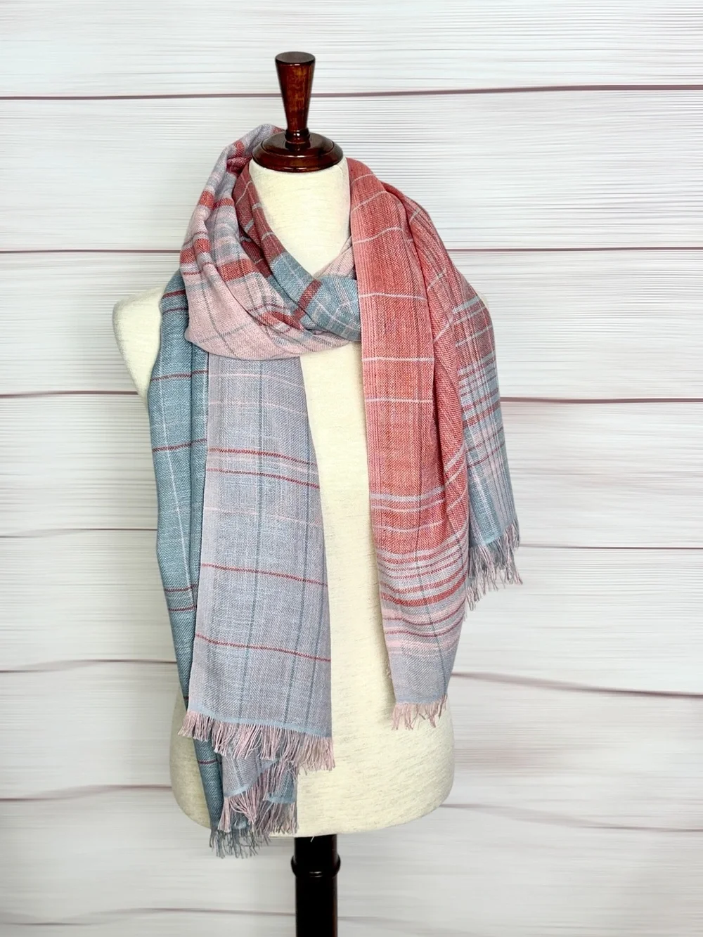 J. Jill Cotton Scarf Wrap Shawl Pink Gray Plaid Lightweight Cotton 27